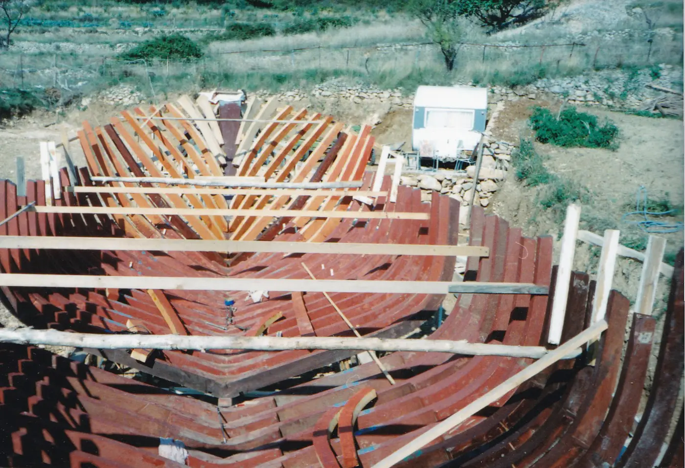 The bare keel and ribs, the very start of the build